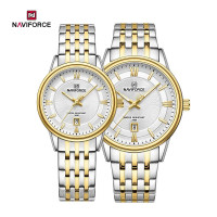 NAVIFORCE NF8040 Lover's Watches for Men and Women Fashion Simple Wristwatch Waterproof Quartz Calendar Clock Casual Wild Couple Watch - White Golden